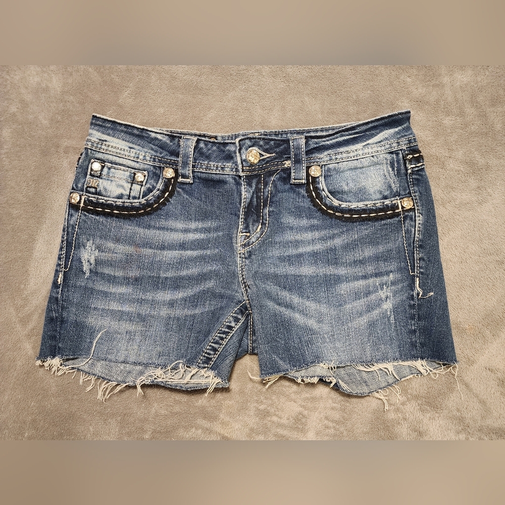 Miss Me Signature Bling Denim Shorts Raw Hem - Size 28